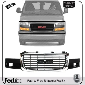 Front Grille Chrome Shell with Painted Black Insert For 2003-2023 GMC Savana Van