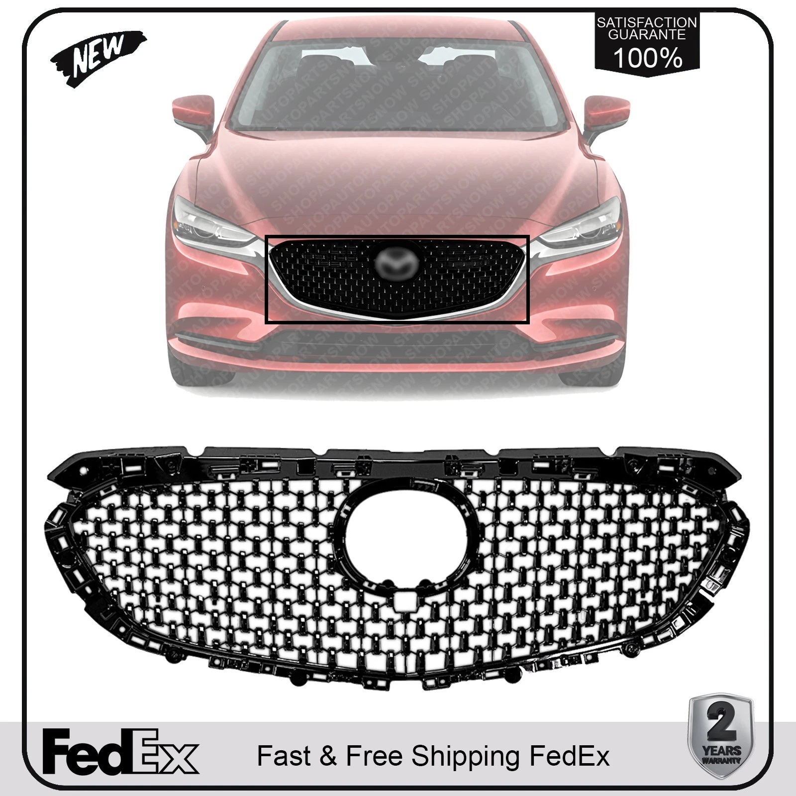 NEW Front Grille Assembly Painted Black Shell and Insert For 2018-2020 Mazda 6