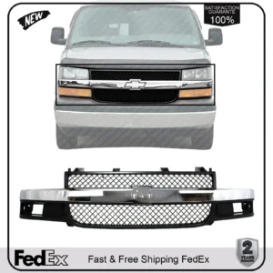 Front Grille Assembly With Center Chrome Bar For 2003-23 Chevy Express 1500-3500