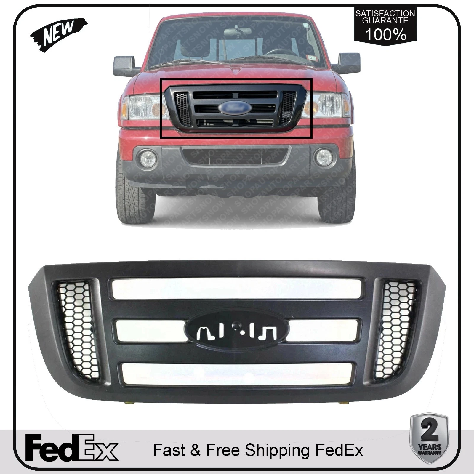 NEW Front Grille Dark Gray Shell With Black Inner Insert For 2006-11 Ford Ranger
